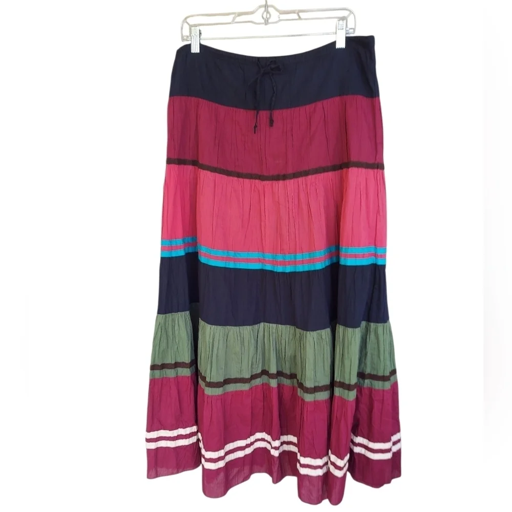 Y2K Candies Tiered Boho Hippie Colorblock Maxi Skirt